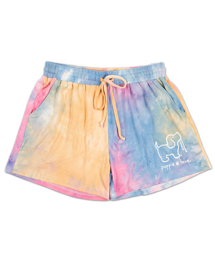 RAINBOW TIE DYE LOUNGE SHORTS PUPPIE LOVE