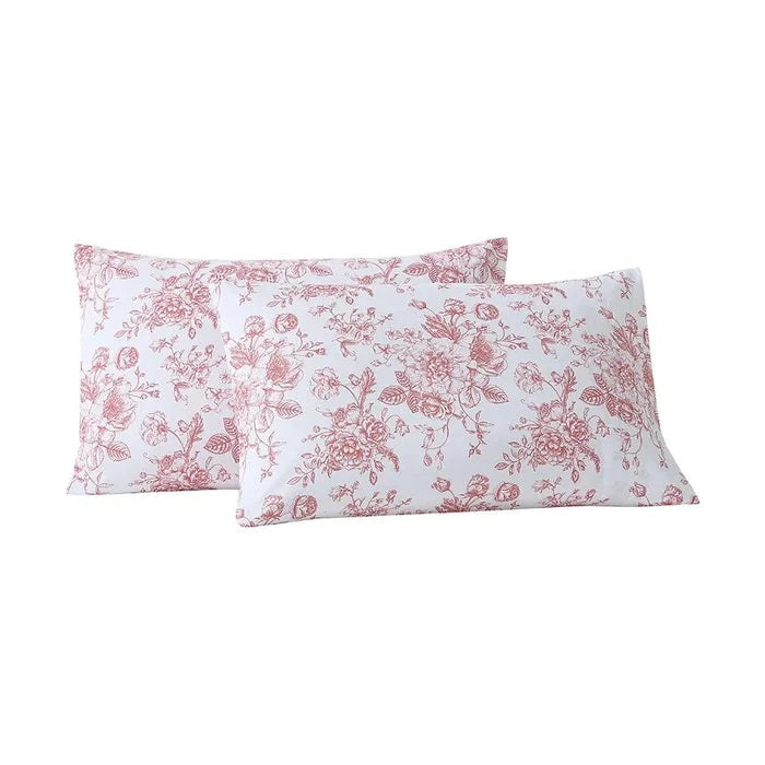 Retro Rose Floral Toile Pillowcase Set