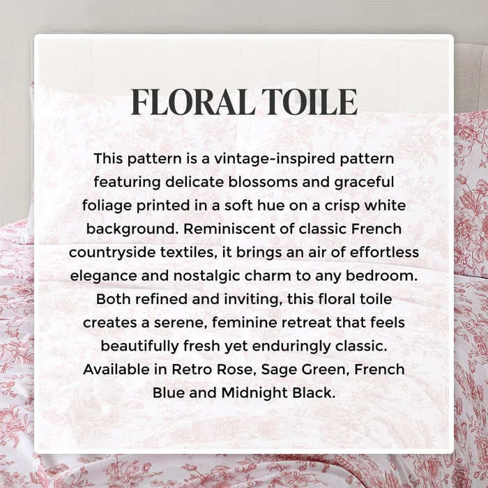 Retro Rose Floral Toile Sheet Set