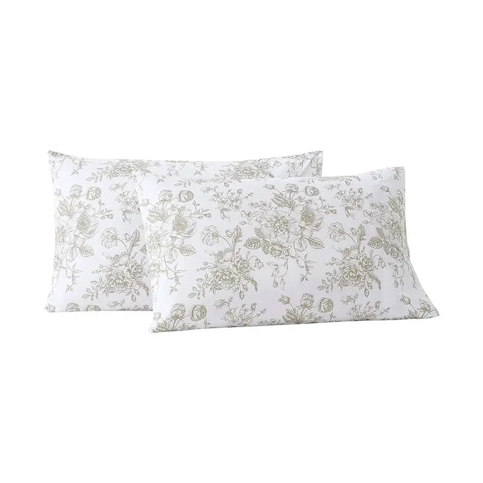 Sage Green Floral Toile Pillowcase Set