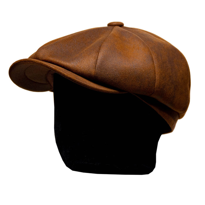 Saint Martin - Faux Leather Newsboy Cap (Model Left)