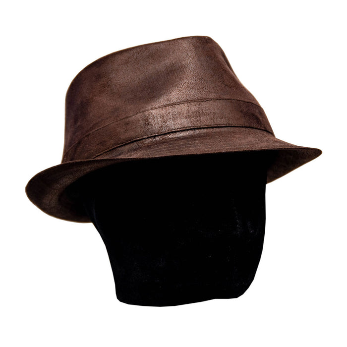 Saint Martin - Faux Leather Trilby Fedora Brown (Model Right)