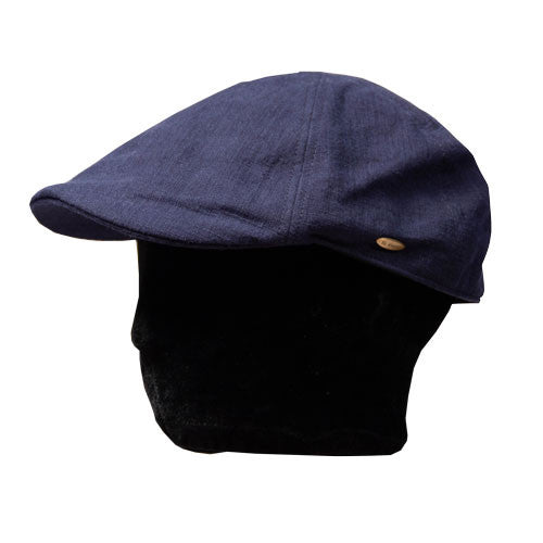 Saint Martin - Navy Linen Driver Cap (Model Left)