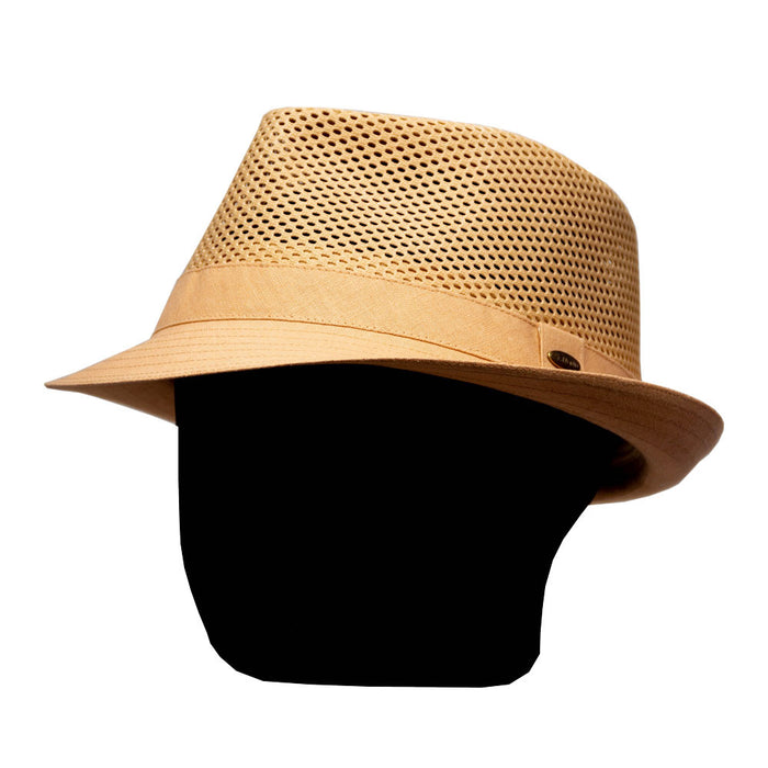 Saint Martin - Mesh Trilby Fedora Tan (Model Left)