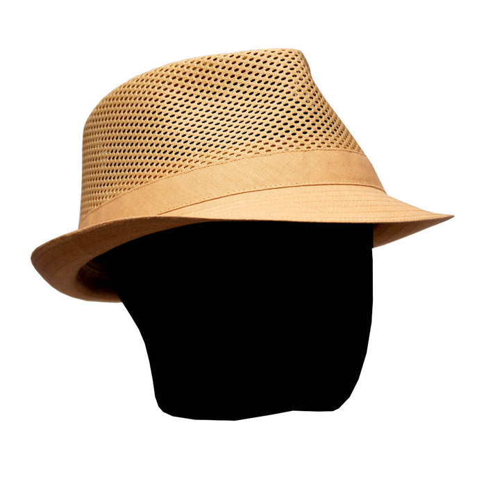Saint Martin - Mesh Trilby Fedora Tan (Model Right)