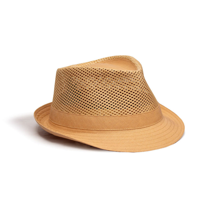 Saint Martin - Mesh Trilby Fedora Tan (Profile Side)