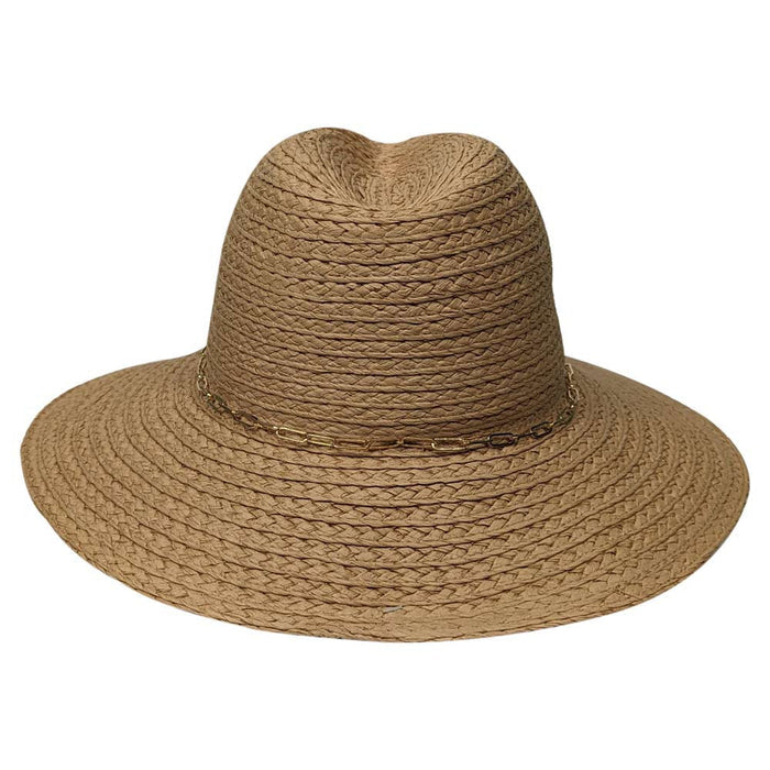 Saint Martin - Paper Braid Down Brim Fedora with Gold Chain - back