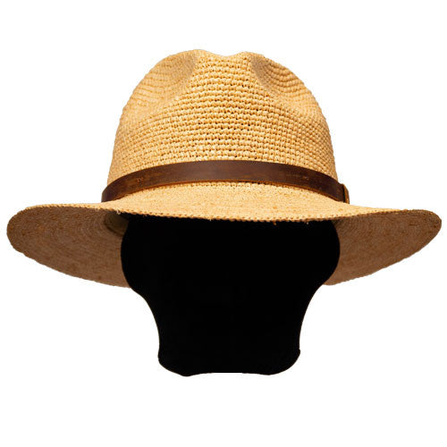 Saint Martin - Raffia Fedora with Leather Band (Model Front)