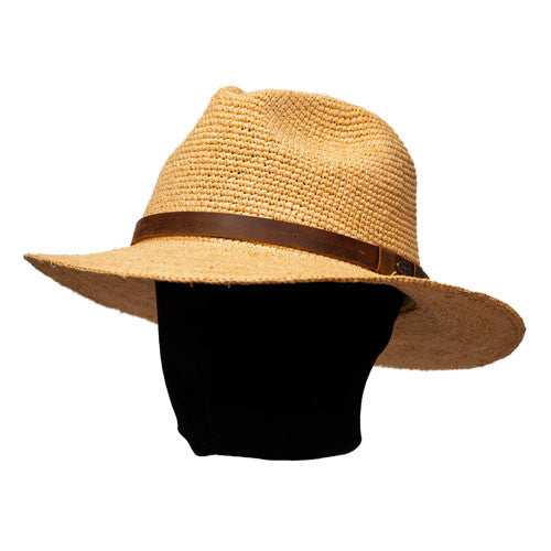 Saint Martin - Raffia Fedora with Leather Band (Model Left)