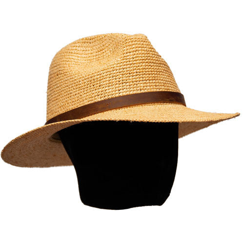 Saint Martin - Raffia Fedora with Leather Band (Model Right)