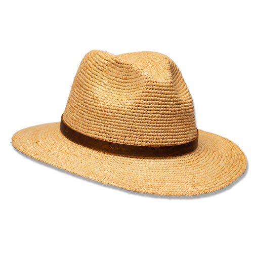 Saint Martin - Raffia Fedora with Leather Band (Profile Side)
