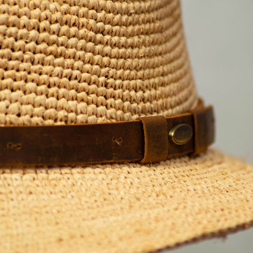Saint Martin - Raffia Fedora with Leather Band (Band w/Logo)