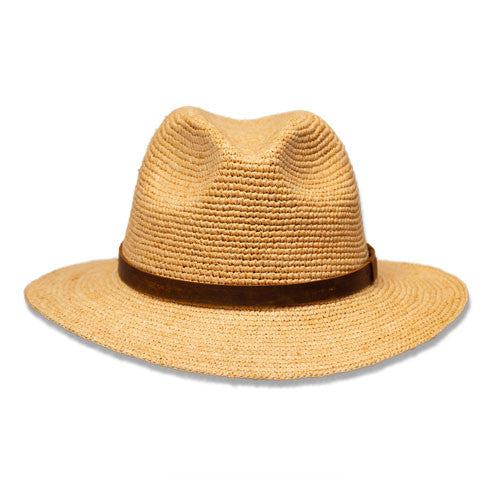 Saint Martin - Raffia Fedora with Leather Band (Profile Front)