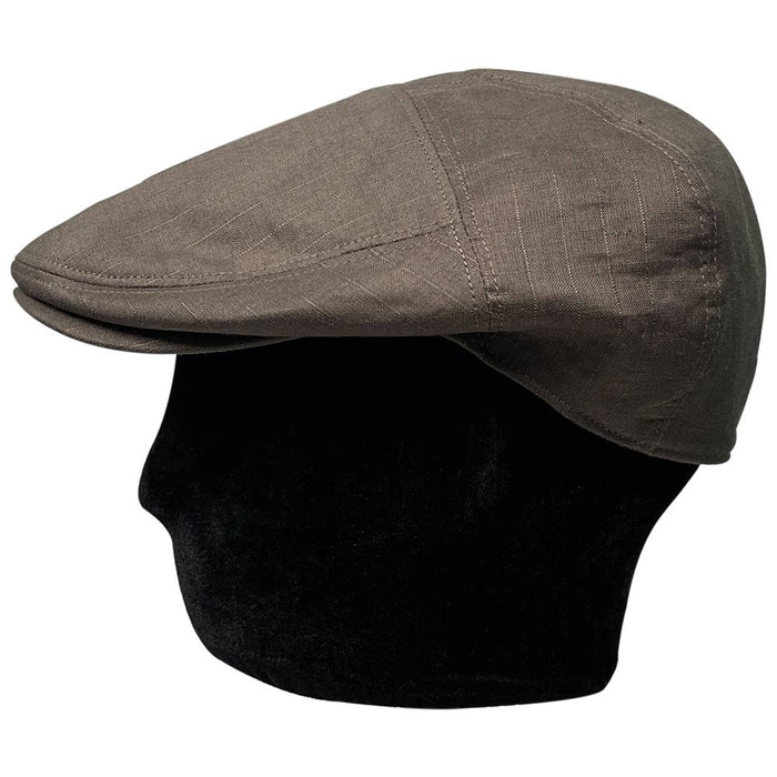 Saint Martin - Grey Linen Pinstripe Driver Cap on Head - Side