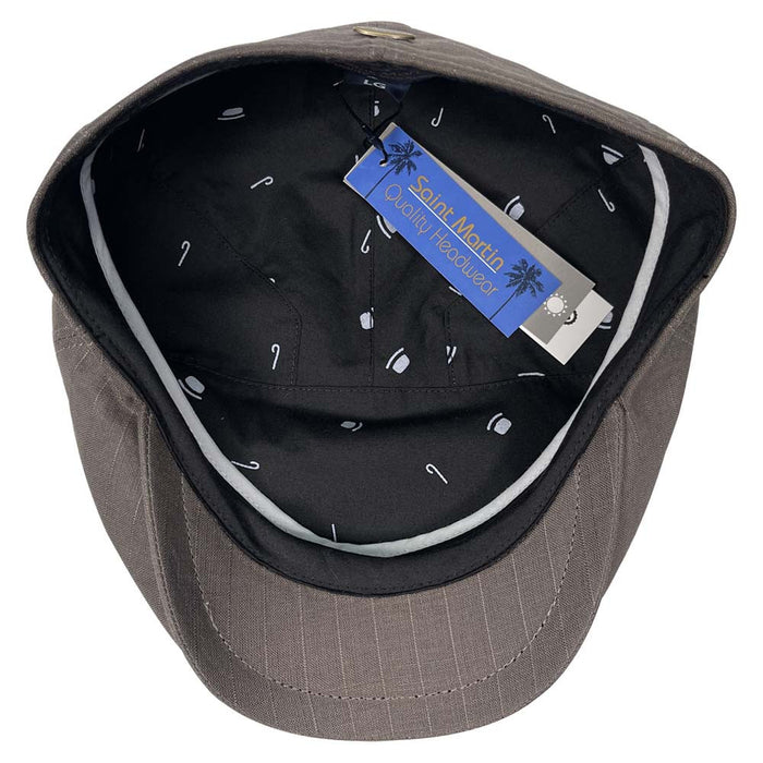 Saint Martin - Grey Linen Pinstripe Driver Cap - Interior and Lining