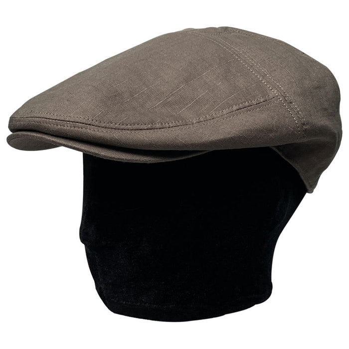 Saint Martin - Grey Linen Pinstripe Driver Cap on Head - Style
