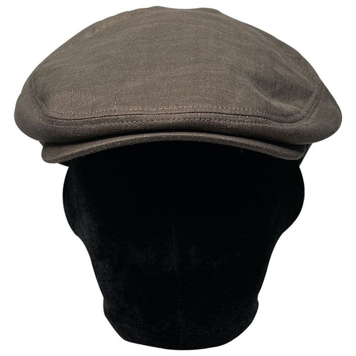 Saint Martin - Grey Linen Pinstripe Driver Cap on Head - Front