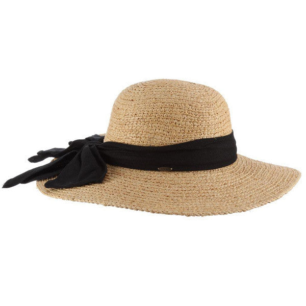Scala - Big Brim Raffia Hat with Linen Band - Side