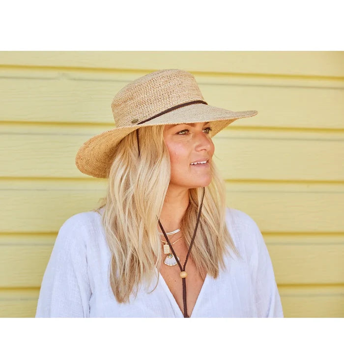 Scala-Crocheted-Raffia-Hat-with-Leather-Chin-Cord-Model