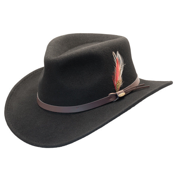 Scala - Crushable Wool Felt Outback Hat Black -