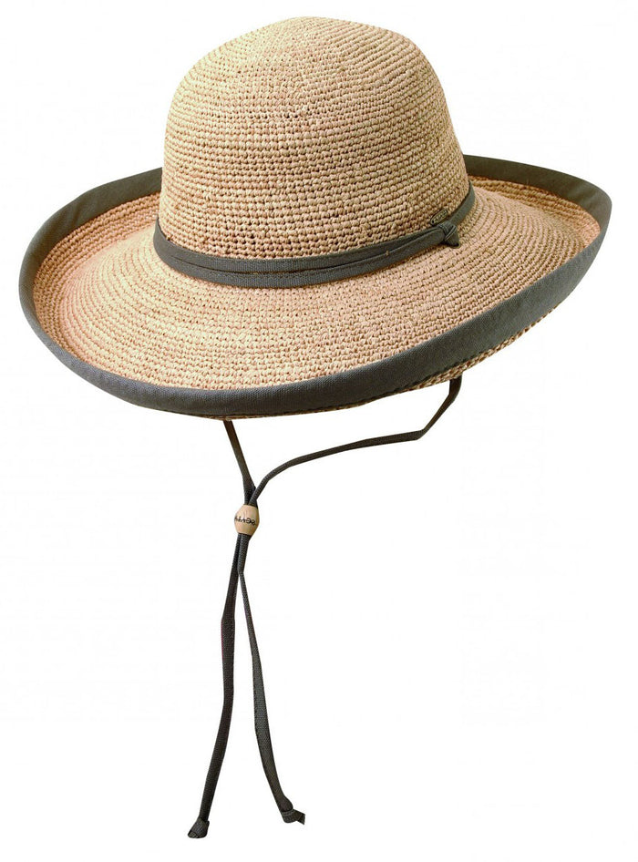 Scala - Fine Crocheted Raffia Kettle Brim Hat Olive