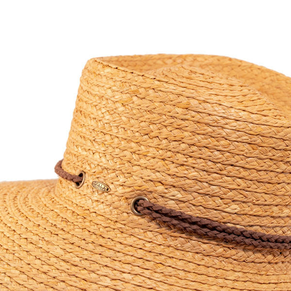 Scala- Braided Raffia Aussie Boater Sun Hat - Close - Up