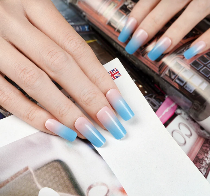 Lavender Semi-Cured Gel Nail Wraps Beige Blue Ombre