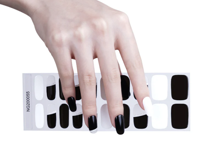 White Smoke Semi-Cured Gel Nail Wraps Black and White