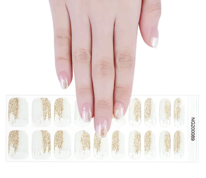 White Smoke Semi-Cured Gel Nail Wraps Gold Glitter White