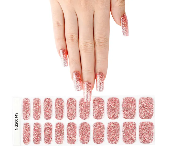 White Smoke Semi-Cured Gel Nail Wraps Pink Glitter