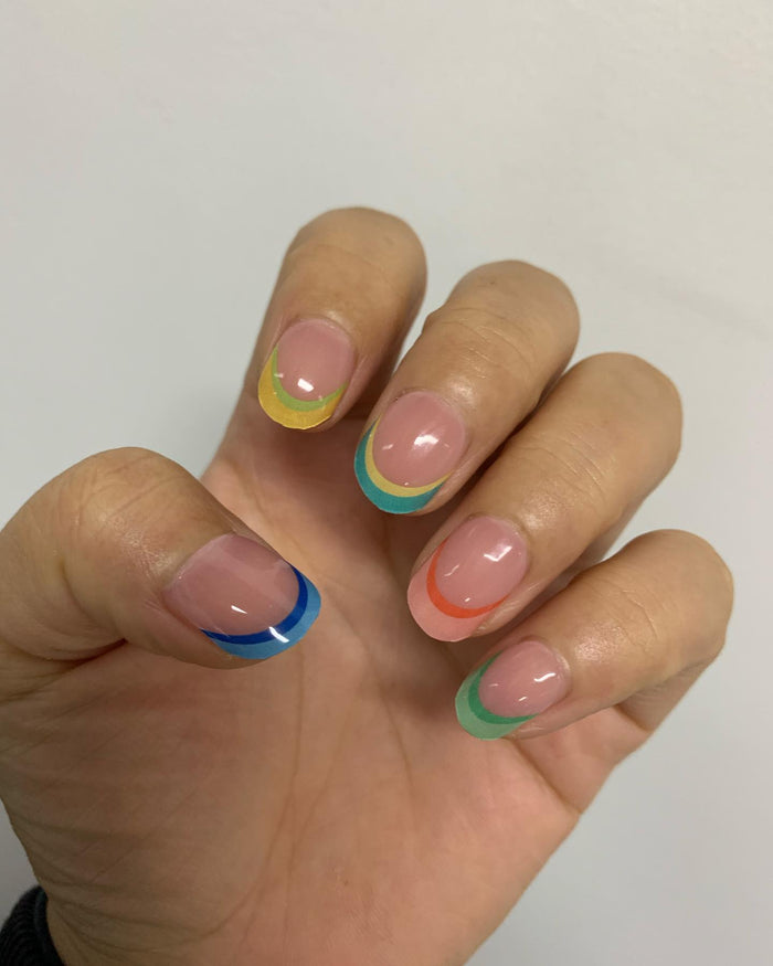Gray Semi-Cured Gel Nail Wraps Rainbow Colorful French Manicure