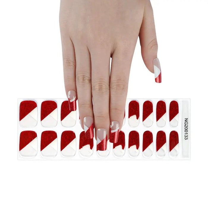 White Smoke Semi-Cured Gel Nail Wraps Red Glitter French Manicure Santa Hat