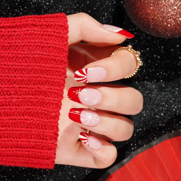 Firebrick Semi-Cured Gel Nail Wraps Santa Baby Swirl