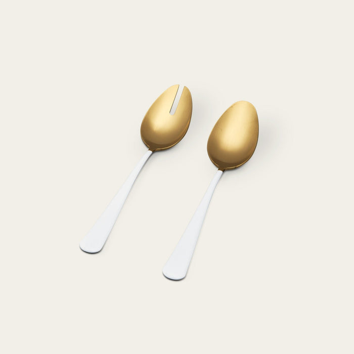 Serving spoons flatware by Fable Home, shown in a goldandwhite finish. – #goldandwhite