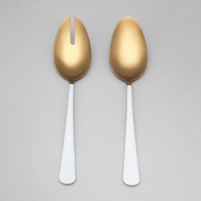 Serving spoons flatware by Fable Home, shown in a goldandwhite finish. – #goldandwhite