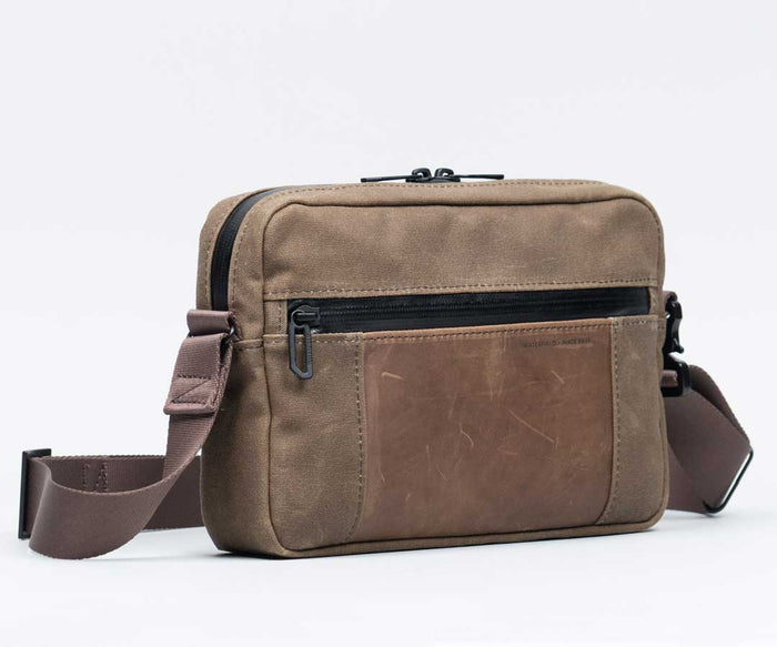 Brown Waxed Canvas + Chocolate Leather $159