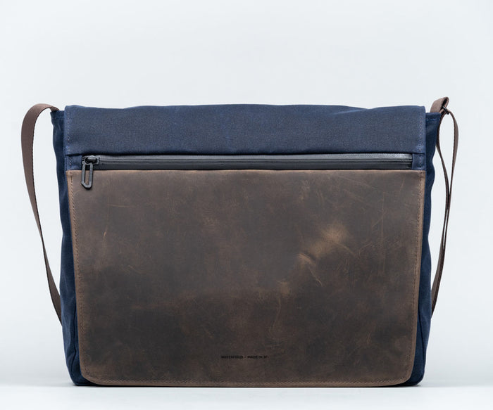 Compact $229 / Waxed Canvas Navy + Chocolate Leather