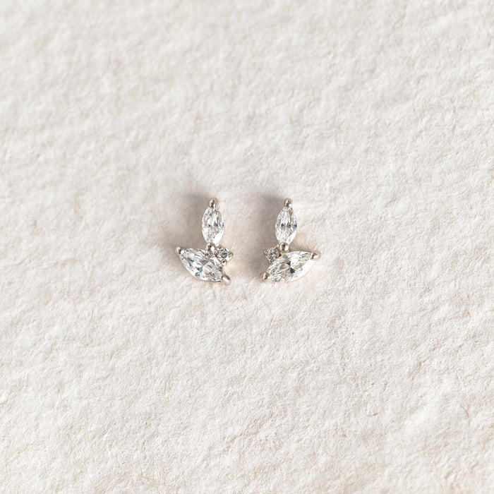White gemstone silver leaf earrings