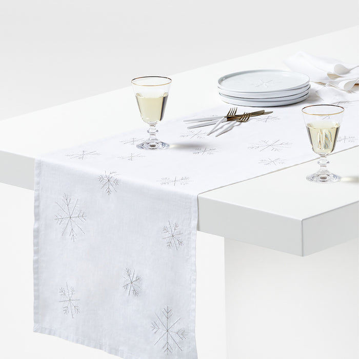 Silver Snowflake Embroidered Runner