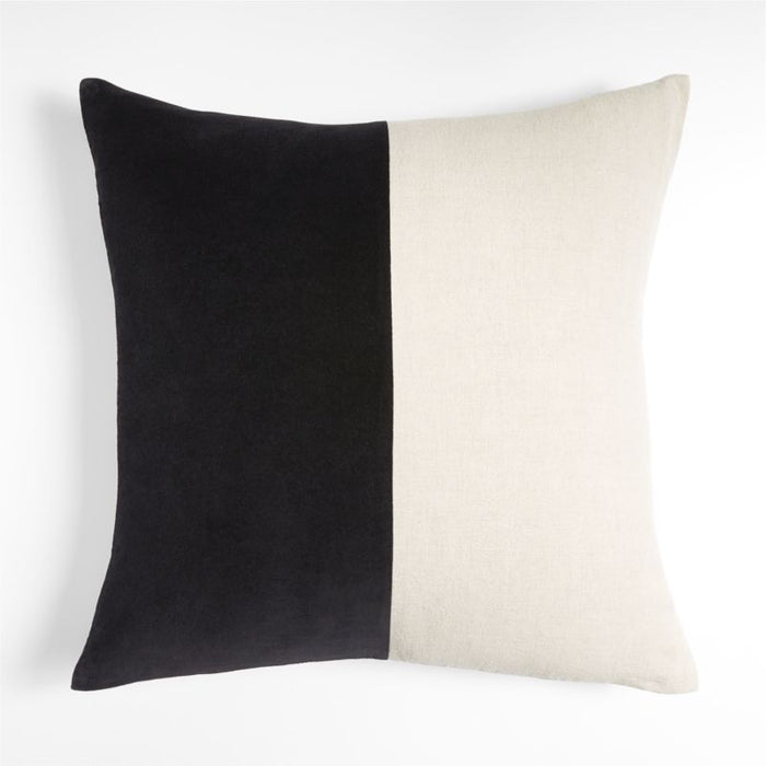 Ska 23" Colorblock Ink Black Velvet Linen Pillow Cover