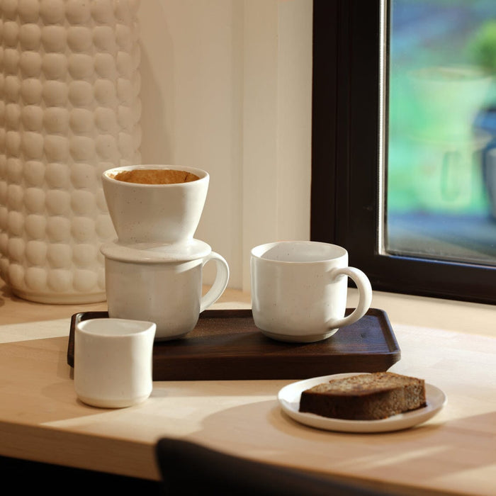 Small carafe drinkware by Fable Home, shown in a speckledwhite finish. – #speckledwhite