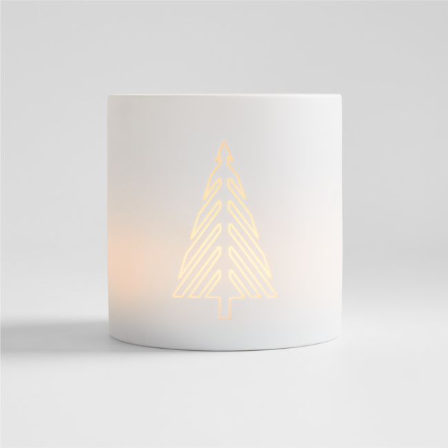 Small White Christmas Tree Ceramic Hurricane Candle Holder