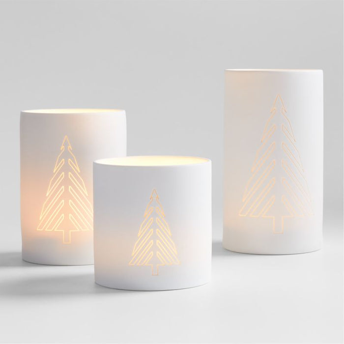 Small White Christmas Tree Ceramic Hurricane Candle Holder