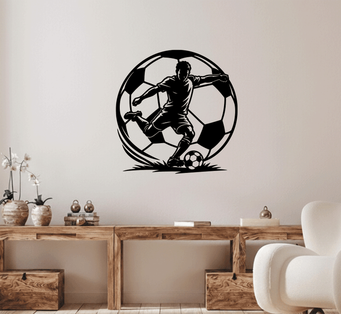 Soccer Player Action Metal Wall Art