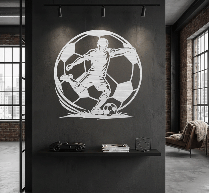 Soccer Player Action Metal Wall Art