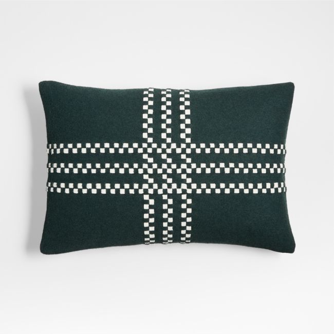 Spruce Green Felted Wool Plaid 22"x15" Holiday Throw Pillow Cover