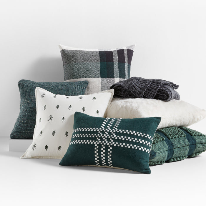 Spruce Green Felted Wool Plaid 22"x15" Holiday Throw Pillow Cover
