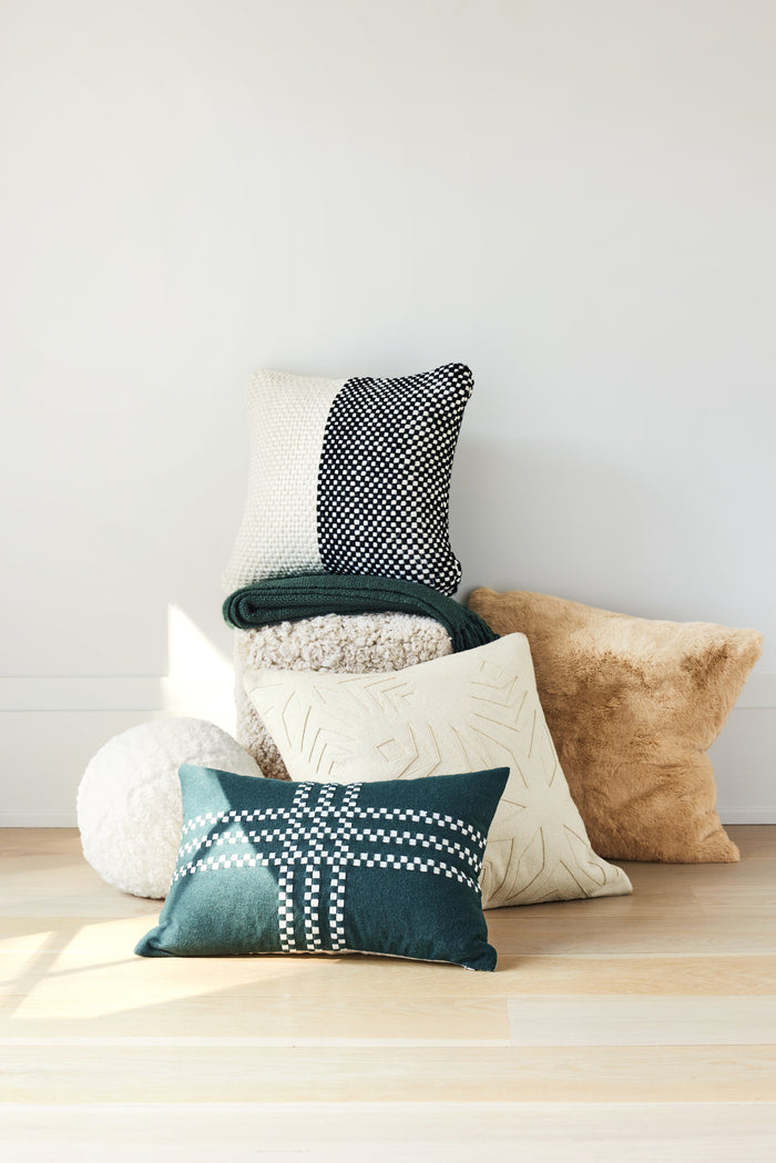 Spruce Green Felted Wool Plaid 22"x15" Holiday Throw Pillow Cover