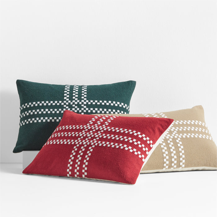 Spruce Green Felted Wool Plaid 22"x15" Holiday Throw Pillow Cover