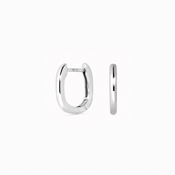 Square Huggie Earrings Silver - Amelia shown in sterling silver with a sleek modern square shape on white background